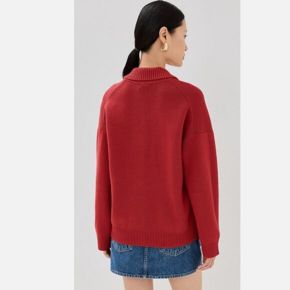 Reformation Anthropologie Brooklyn Polo Sweater Organic Cotton Sweater Red XS - Picture 9 of 10